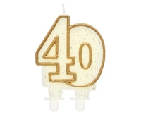 Double digit candle "40", gold outline, 8 cm